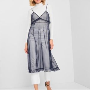 Zara Sheer Polka Dot Slip Midi Dress Blue White Medium NWT